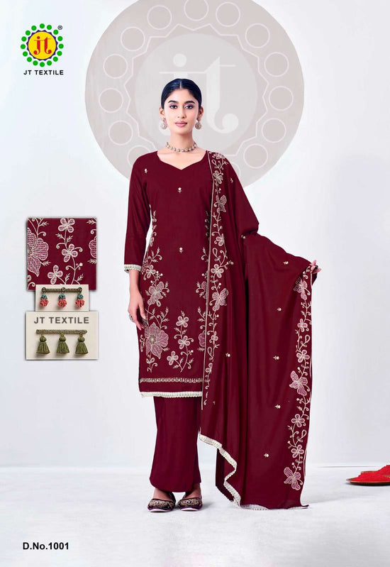 JT Textile Alina Vol 2 Embroidered Rayon Dress Material