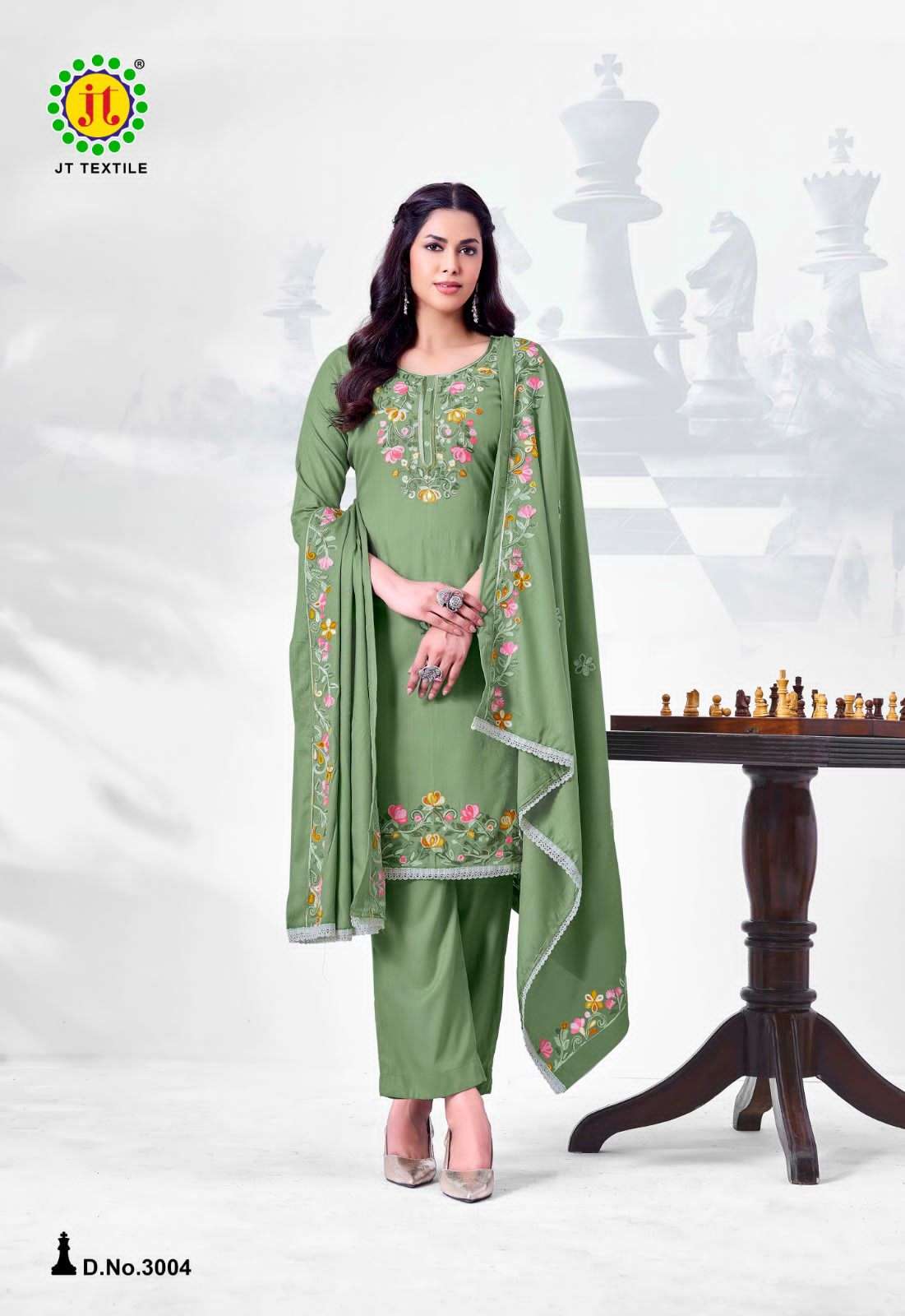 JT Textile Alina Vol 3 Rayon Embroidered Dress Material Wholesale
