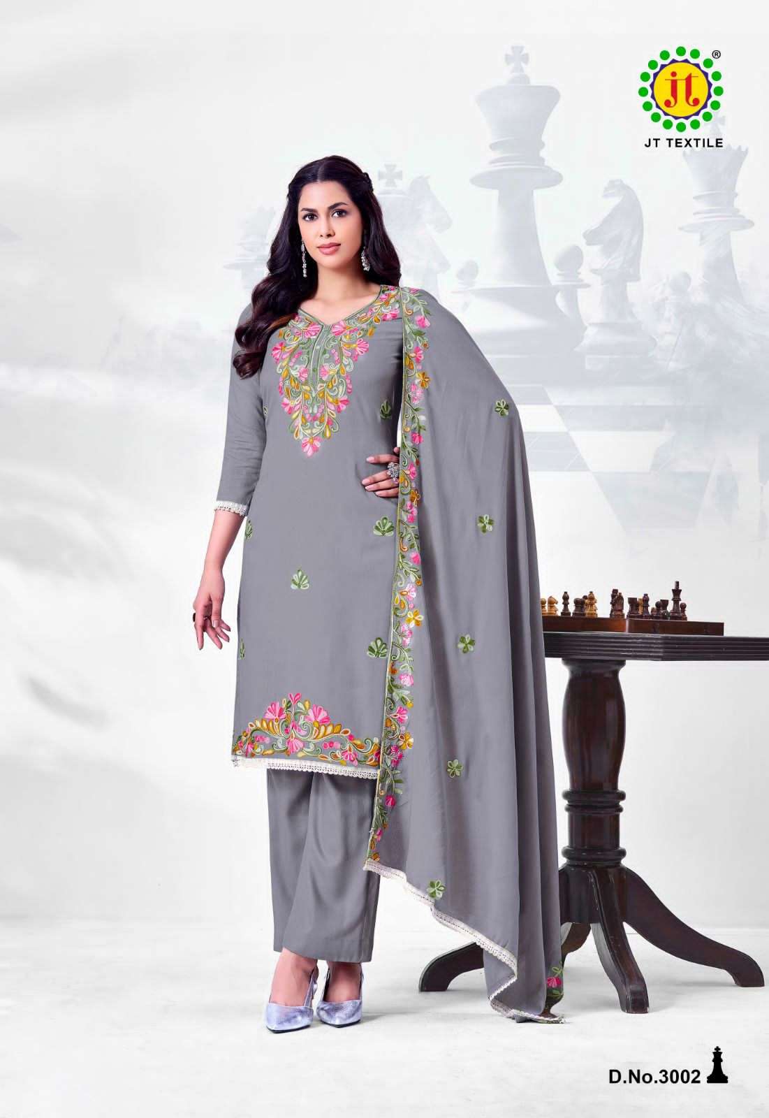 JT Textile Alina Vol 3 Rayon Embroidered Dress Material Wholesale