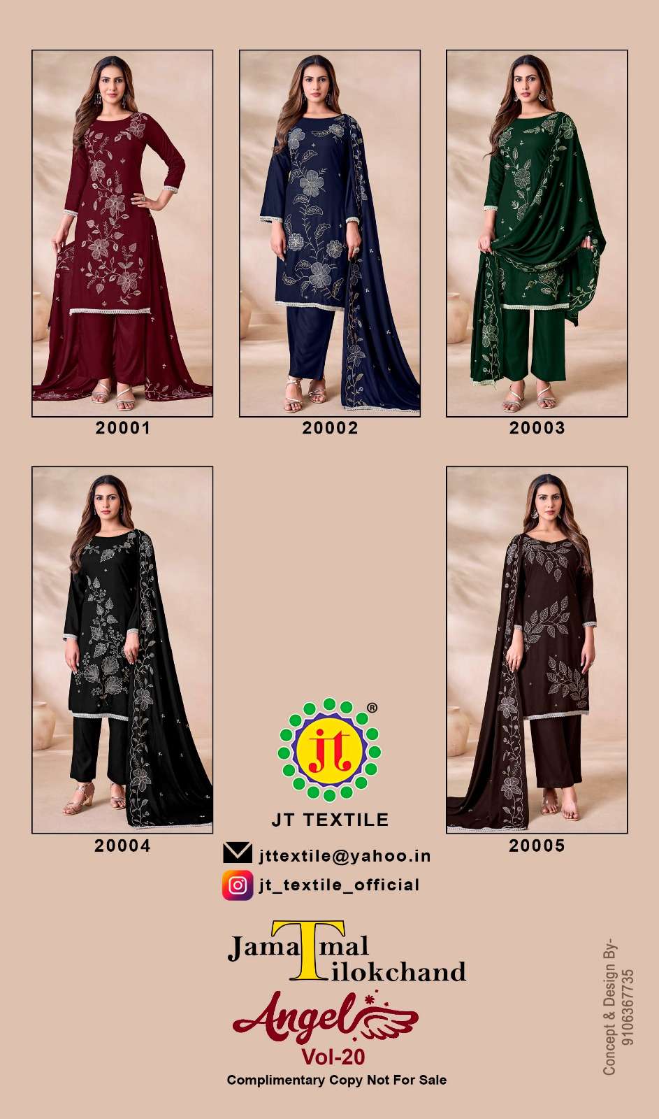 JT Textile Angel Vol 20 Rayon Embroidered Dress Material - Amrah Wholesale