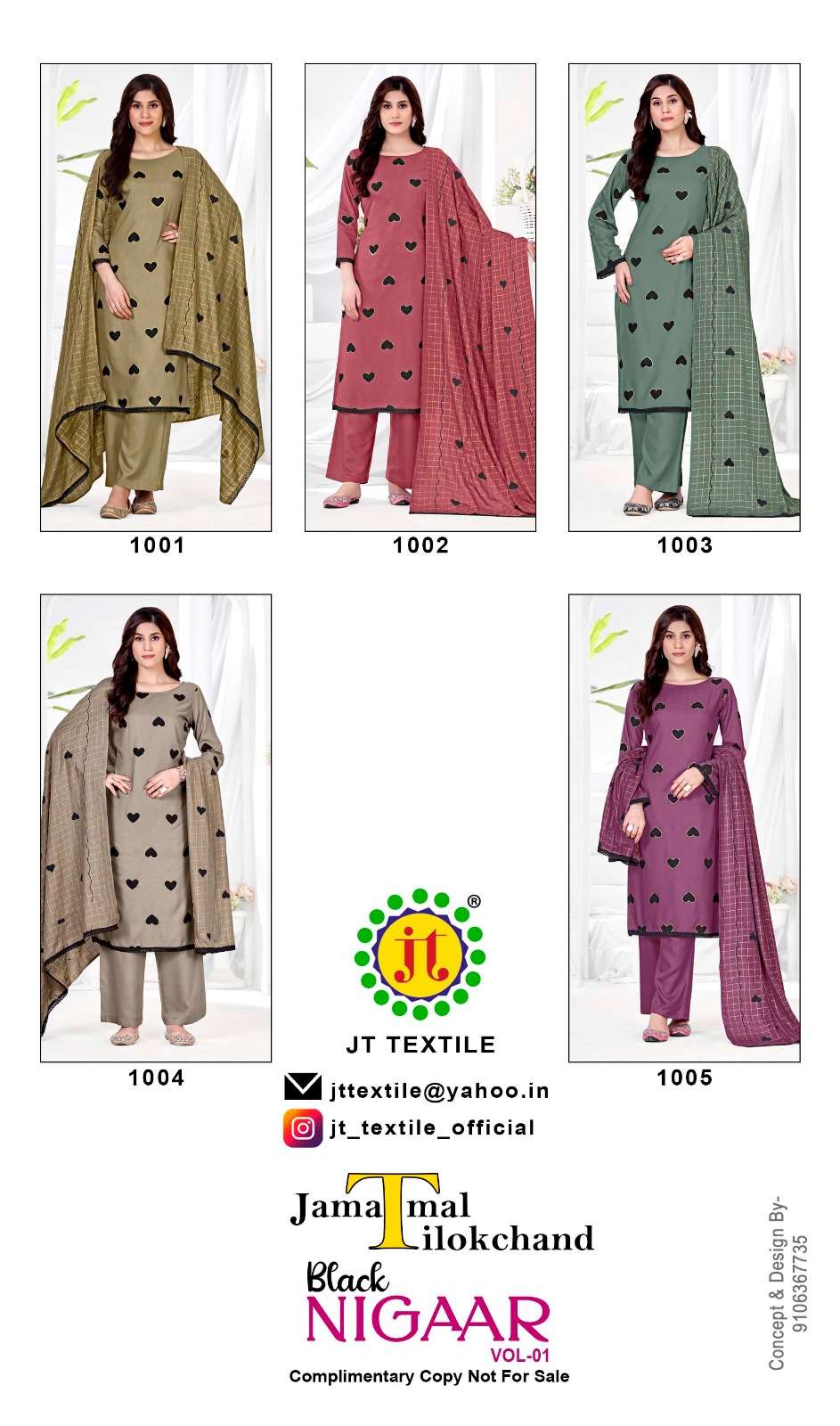 JT Textile Black Nigaar Vol 1 Rayon Dress Material