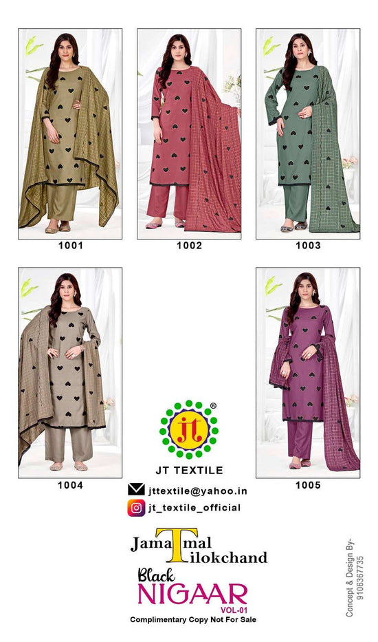 JT Textile Black Nigaar Vol 1 Rayon Dress Material