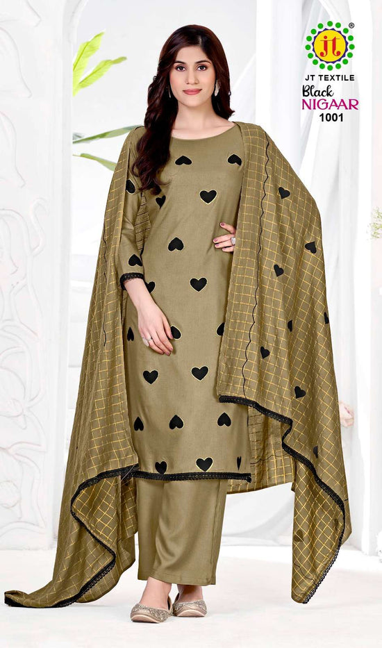 JT Textile Black Nigaar Vol 1 Rayon Dress Material