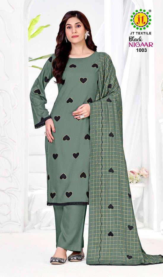 JT Textile Black Nigaar Vol 1 Rayon Dress Material