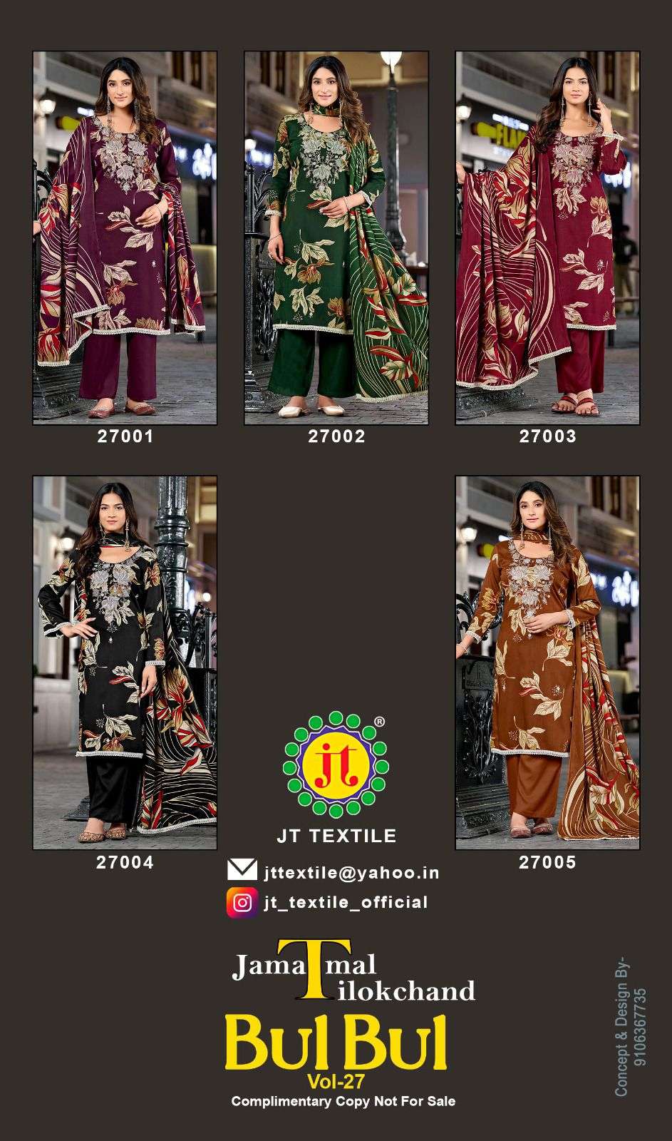JT TEXTILE BULBUL VOL - 27 Rayon Pakistani Suit - Amrah Wholesale