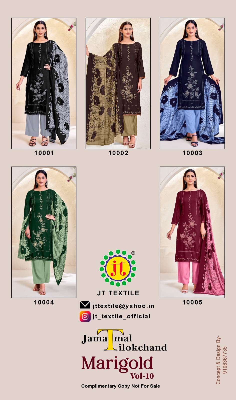 JT Textile Marigold Vol 10 Rayon Pakistani Suit
