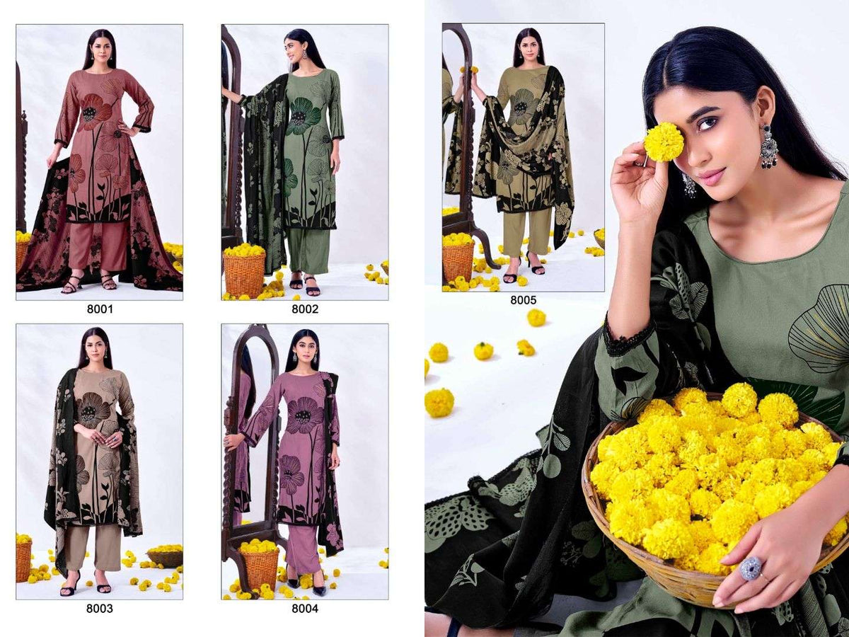JT Textile Nigaar Vol - 08 Rayon Printed Dress Material - Amrah Wholesale