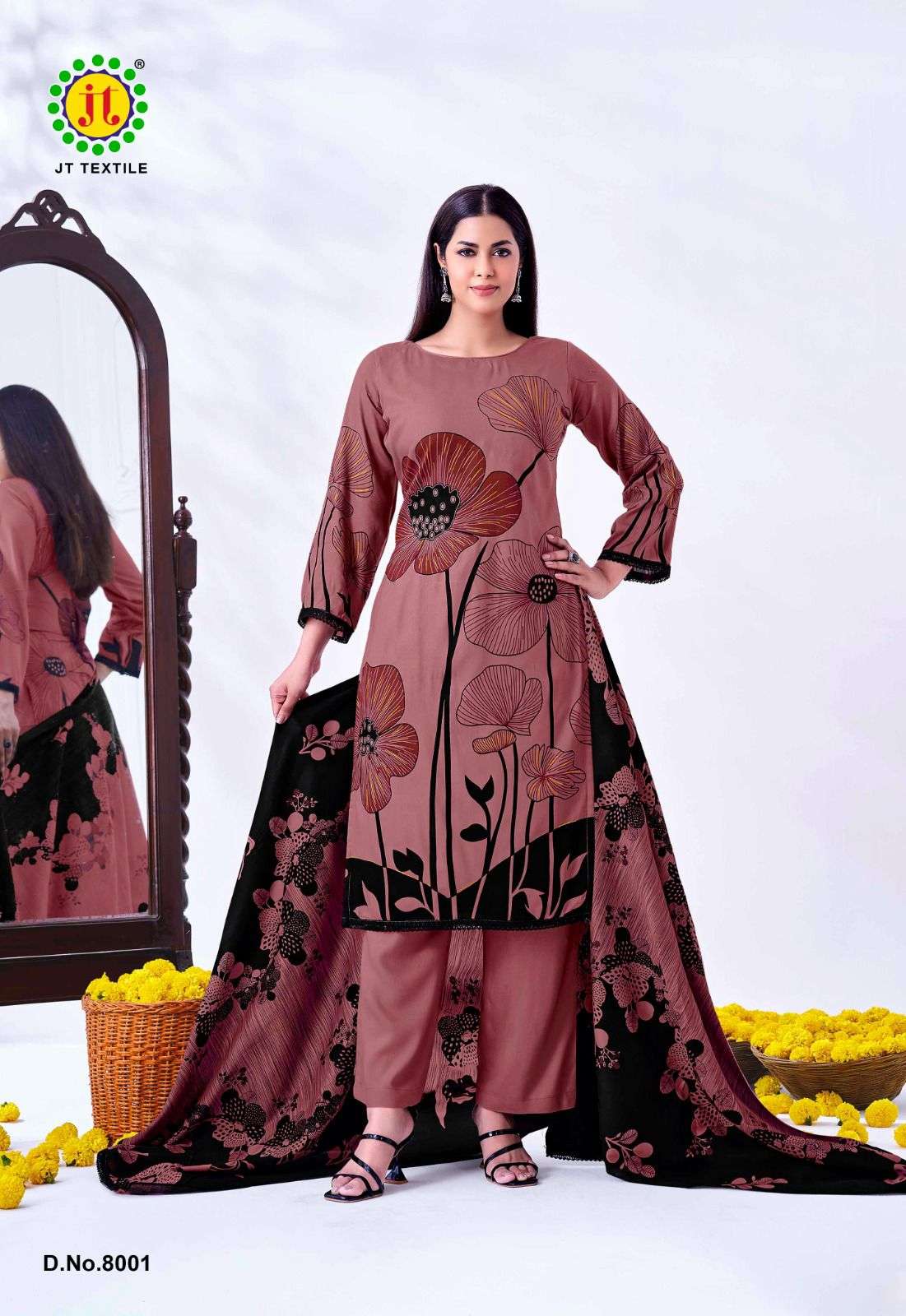 JT Textile Nigaar Vol - 08 Rayon Printed Dress Material - Amrah Wholesale