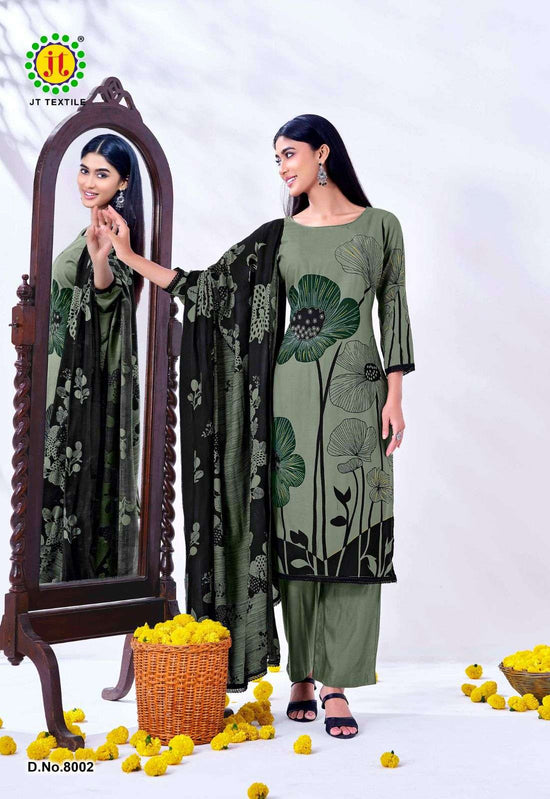 JT Textile Nigaar Vol - 08 Rayon Printed Dress Material - Amrah Wholesale