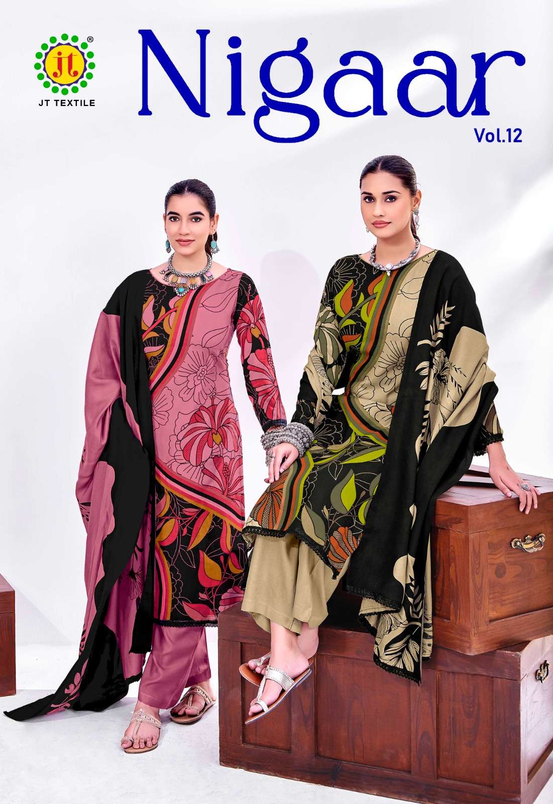 JT Textile Nigaar Vol 12 Rayon Dress Material - Amrah Wholesale