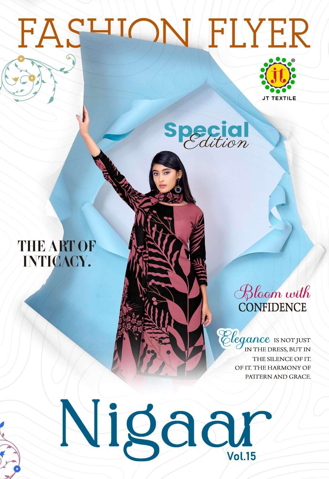 JT Textile Nigaar Vol 15 Rayon Gold Print Unstitched Dress Material