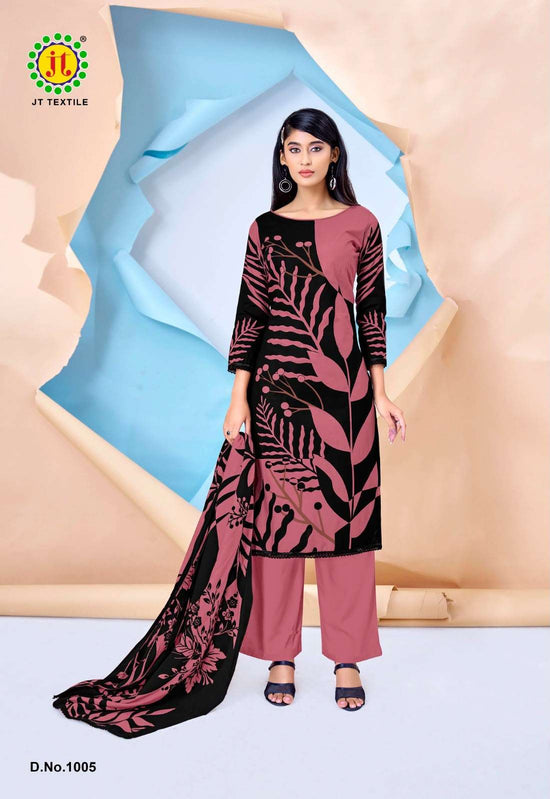 JT Textile Nigaar Vol 15 Rayon Gold Print Unstitched Dress Material