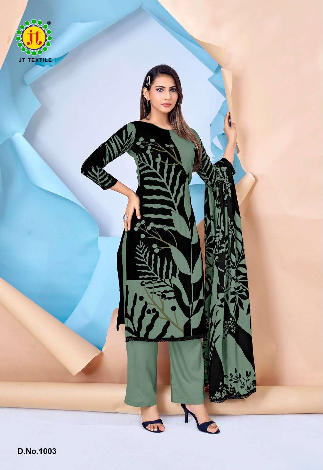 JT Textile Nigaar Vol 15 Rayon Gold Print Unstitched Dress Material