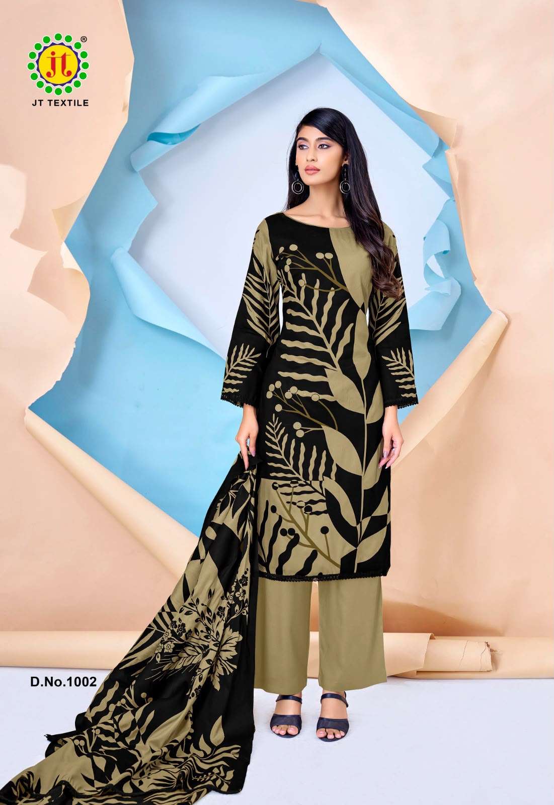 JT Textile Nigaar Vol 15 Rayon Gold Print Unstitched Dress Material