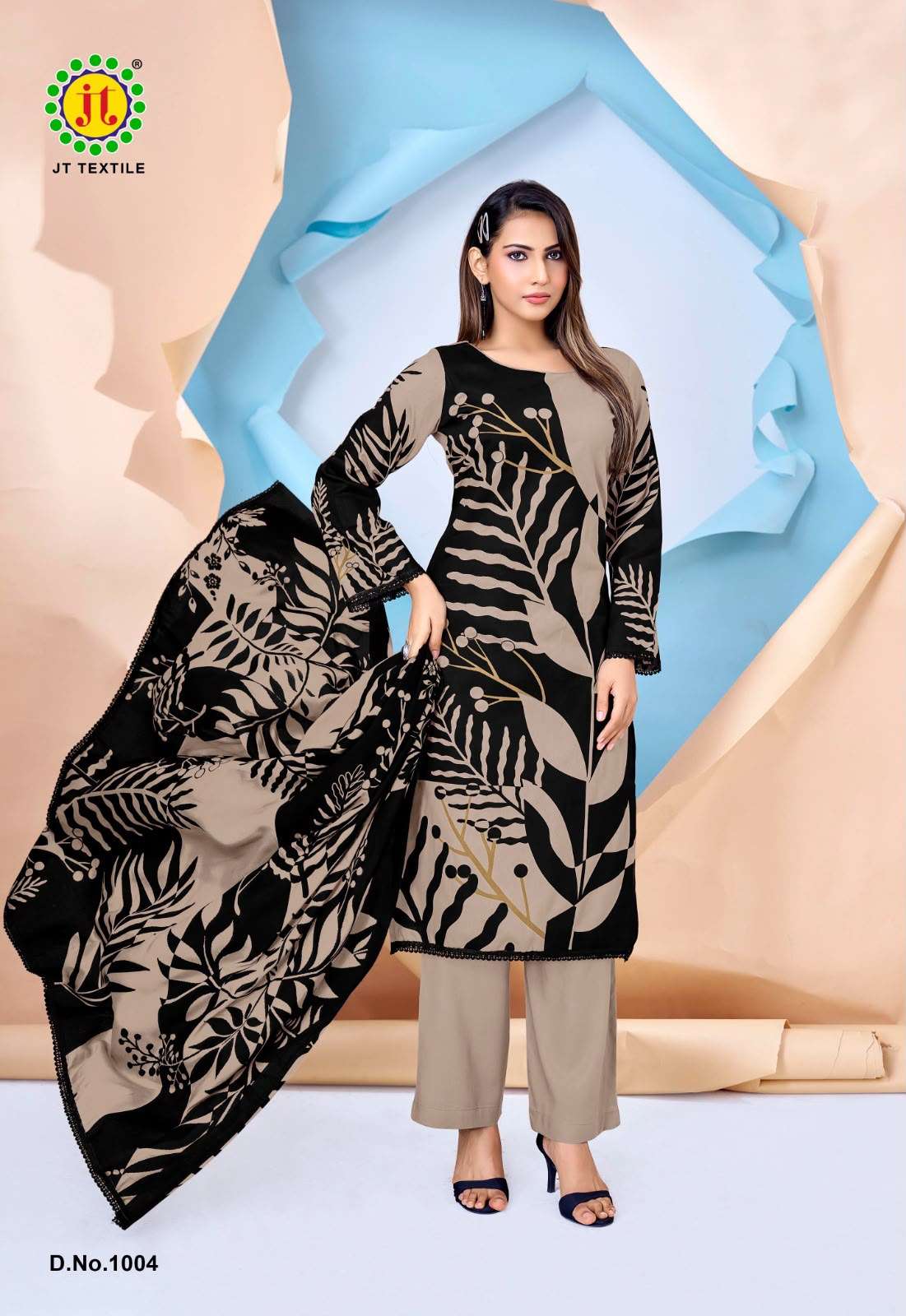 JT Textile Nigaar Vol 15 Rayon Gold Print Unstitched Dress Material
