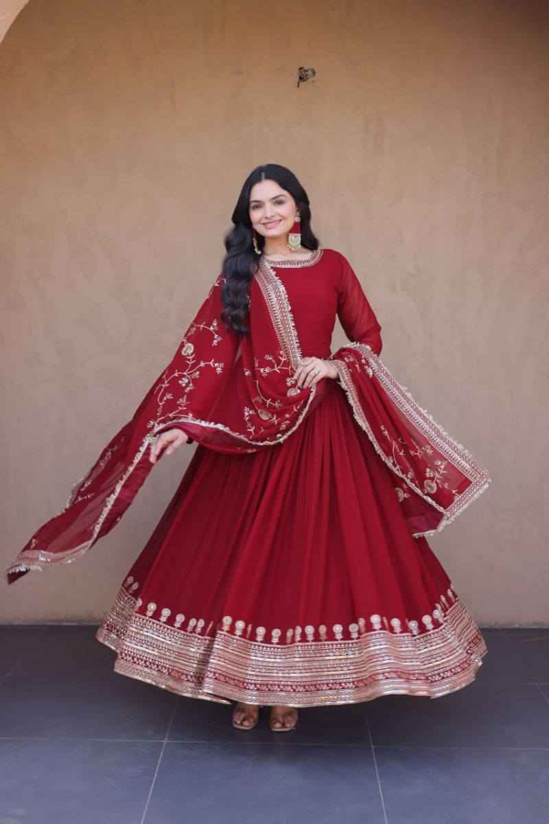 Ka 1256 Faux Georgette Sequins Embroidered Gown with Dupatta