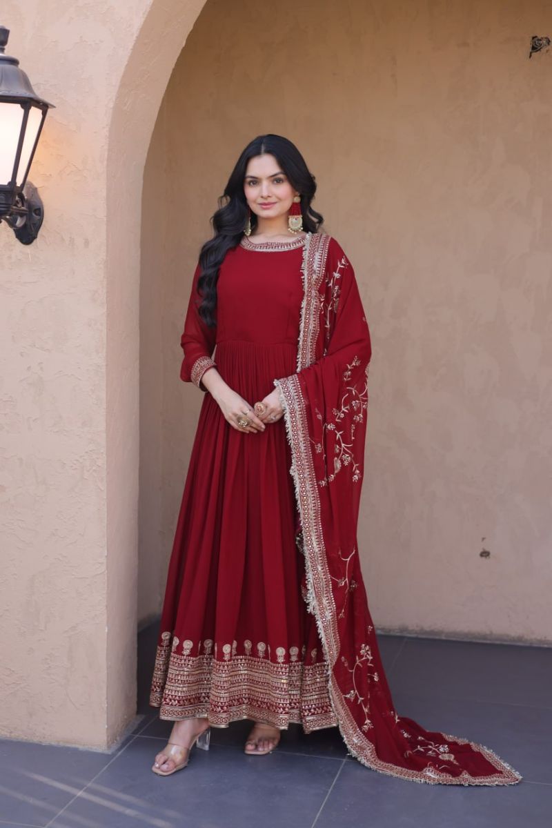 Ka 1256 Faux Georgette Sequins Embroidered Gown with Dupatta