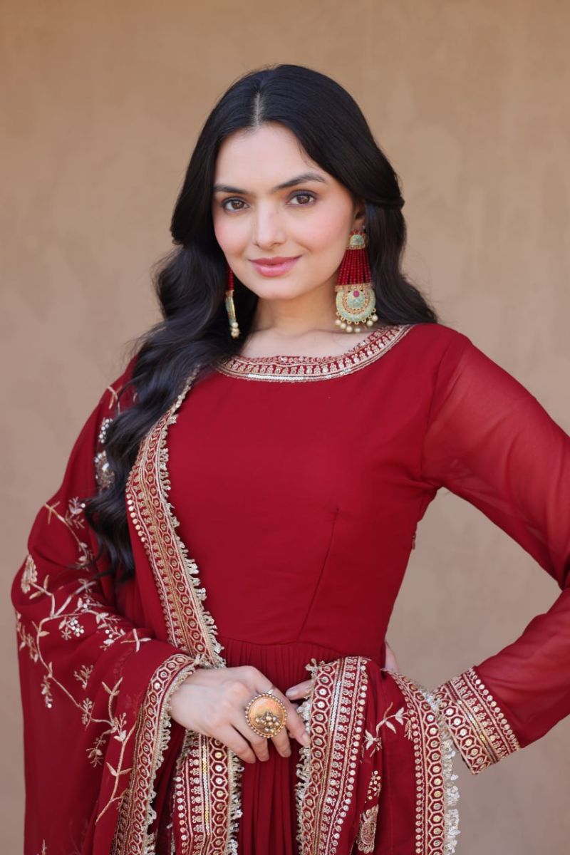 Ka 1256 Faux Georgette Sequins Embroidered Gown with Dupatta