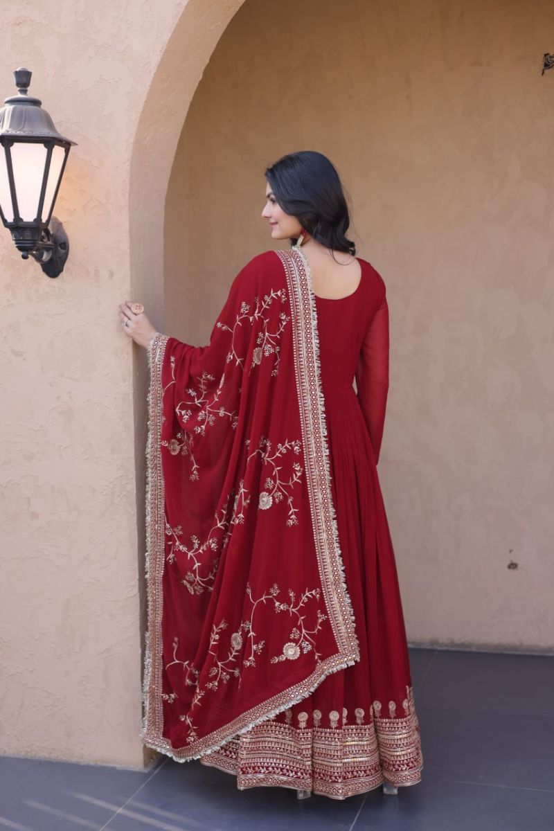 Ka 1256 Faux Georgette Sequins Embroidered Gown with Dupatta
