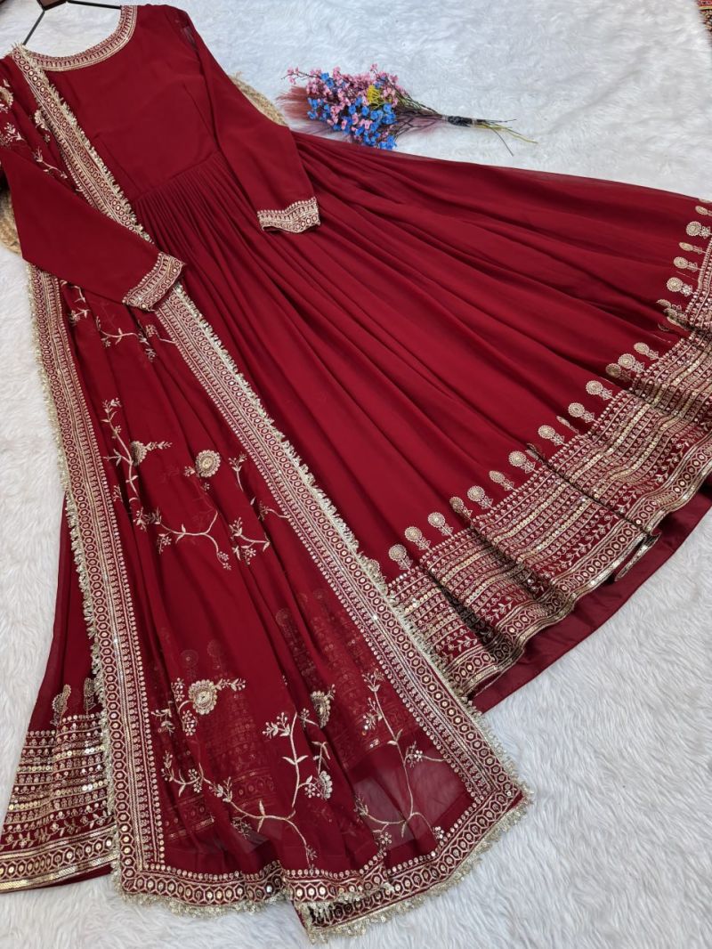 Ka 1256 Faux Georgette Sequins Embroidered Gown with Dupatta