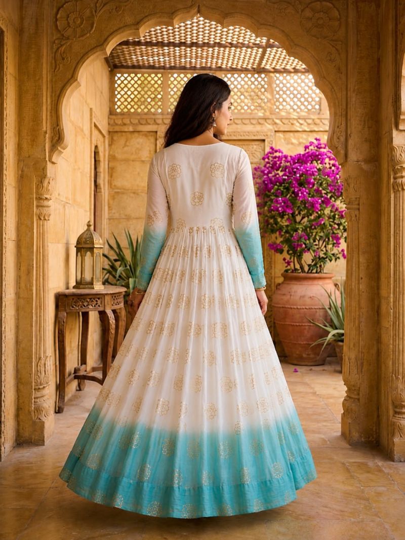 Ka 1264 Crunchy Shaded Silver Sequins Embroidered Long Gown
