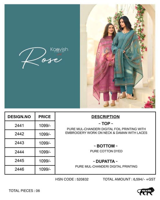 Kaavish Fashion Rose Pure Mul Chanderi Dress Material Wholesale - Amrah Wholesale