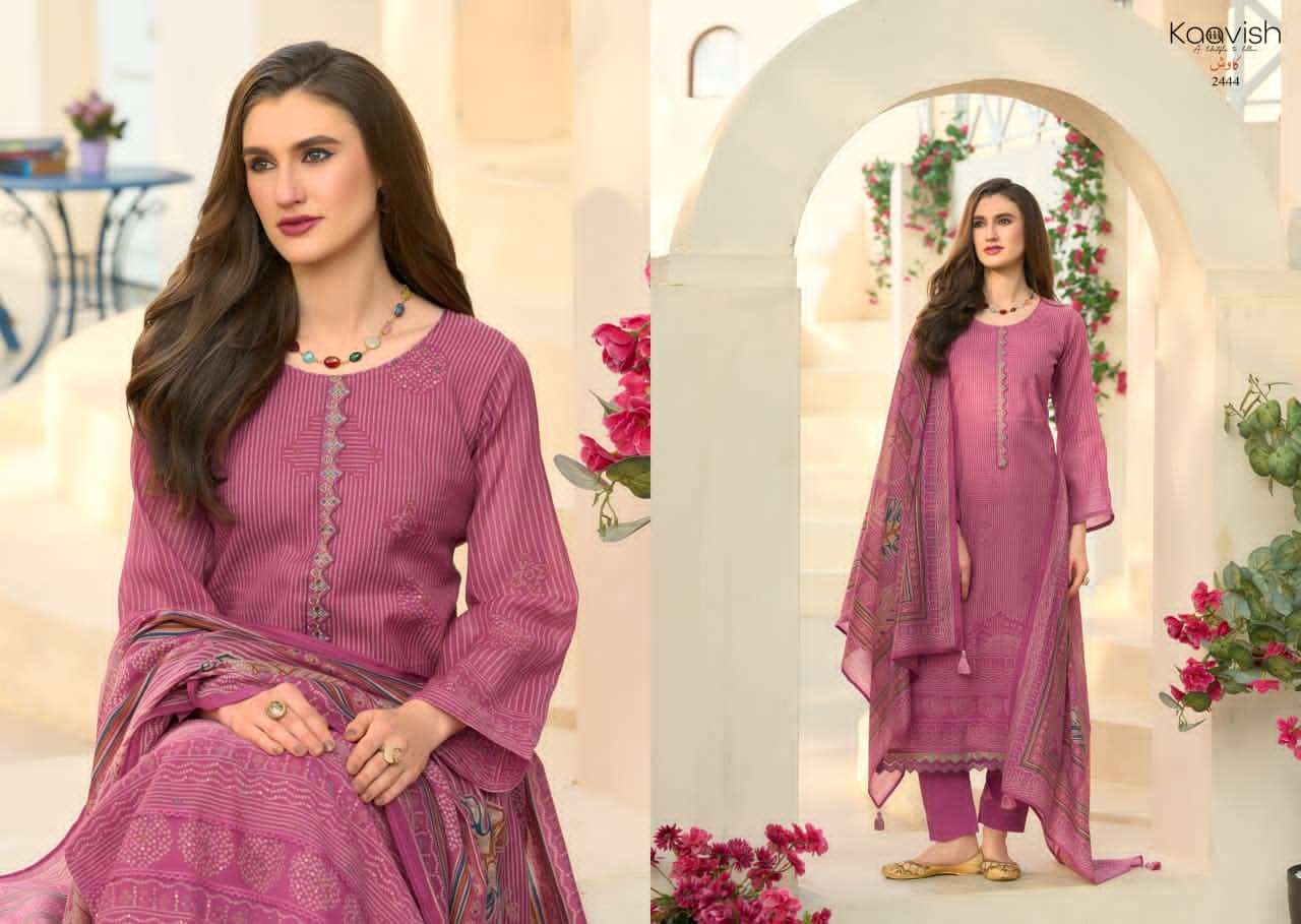 Kaavish Fashion Rose Pure Mul Chanderi Dress Material Wholesale - Amrah Wholesale