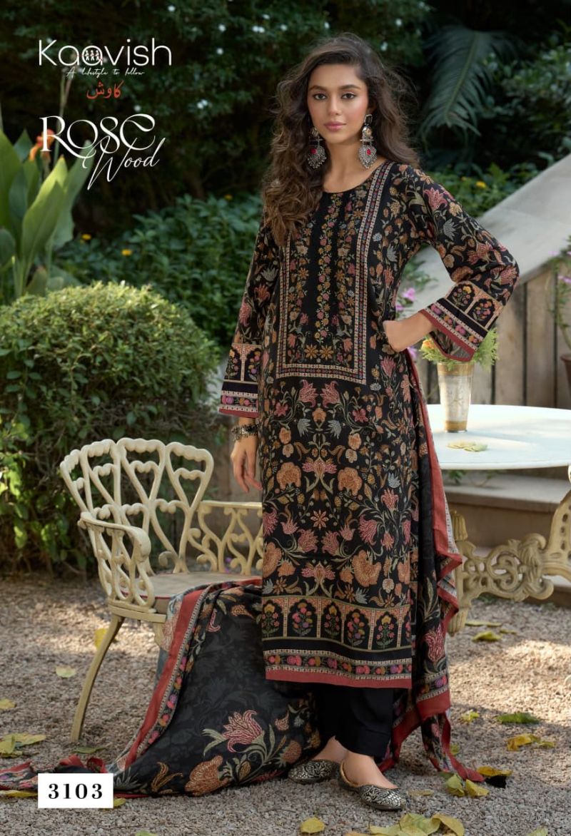 Kaavish Rosewood Viscose Pashmina Digital Printed Pakistani Suit
