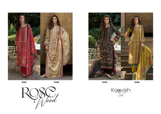 Kaavish Rosewood Viscose Pashmina Digital Printed Pakistani Suit