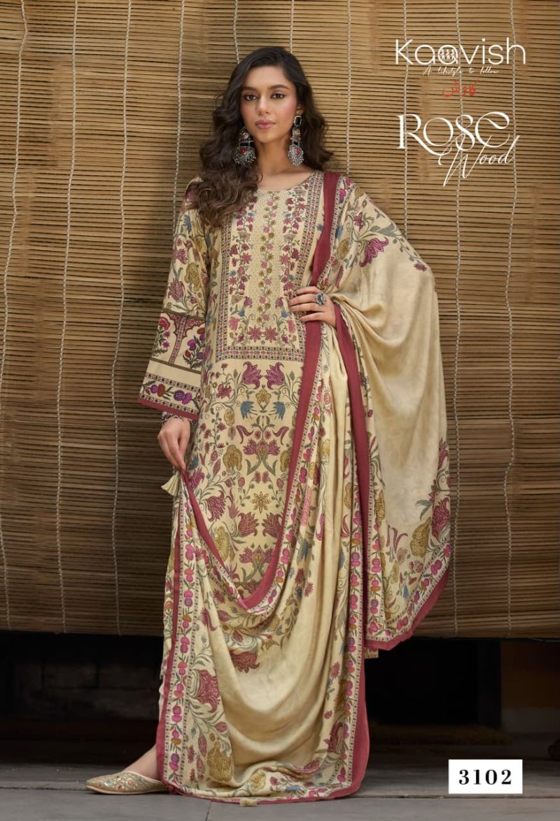 Kaavish Rosewood Viscose Pashmina Digital Printed Pakistani Suit