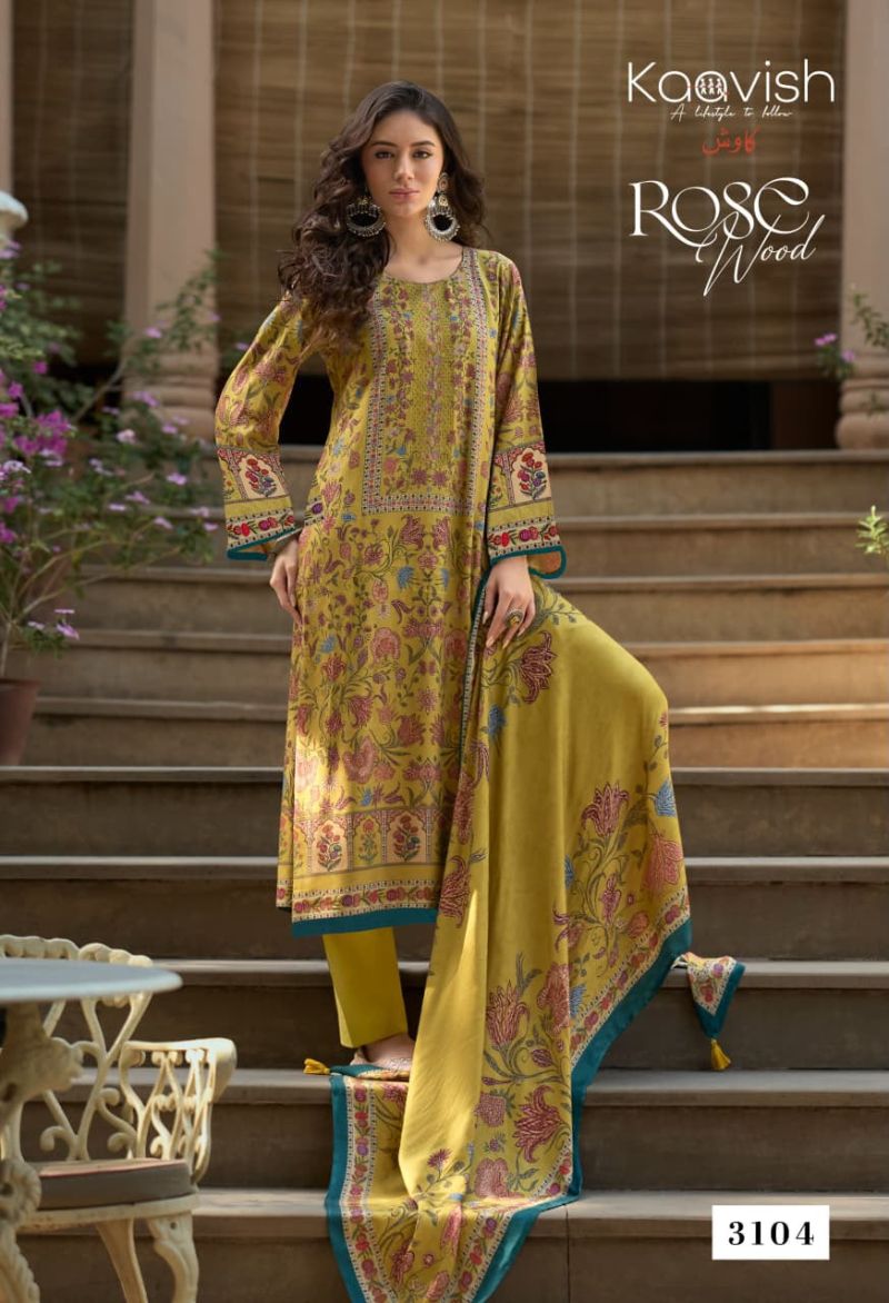 Kaavish Rosewood Viscose Pashmina Digital Printed Pakistani Suit