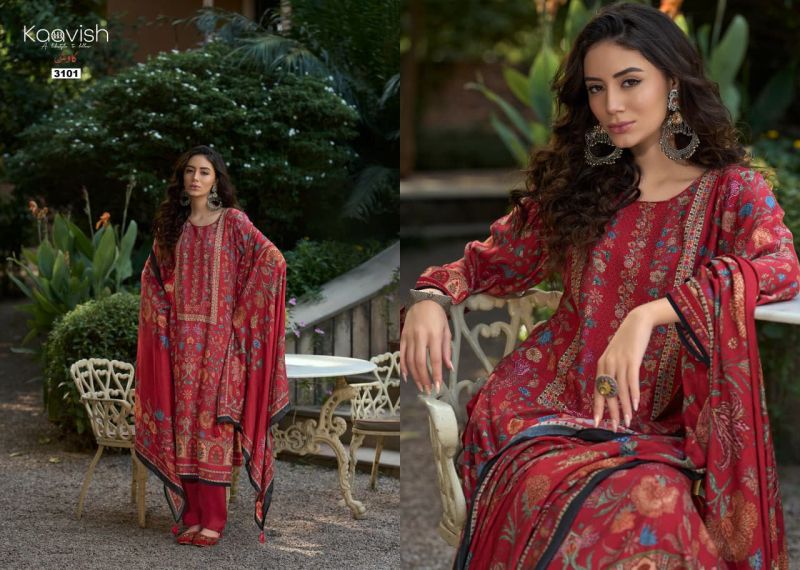 Kaavish Rosewood Viscose Pashmina Digital Printed Pakistani Suit