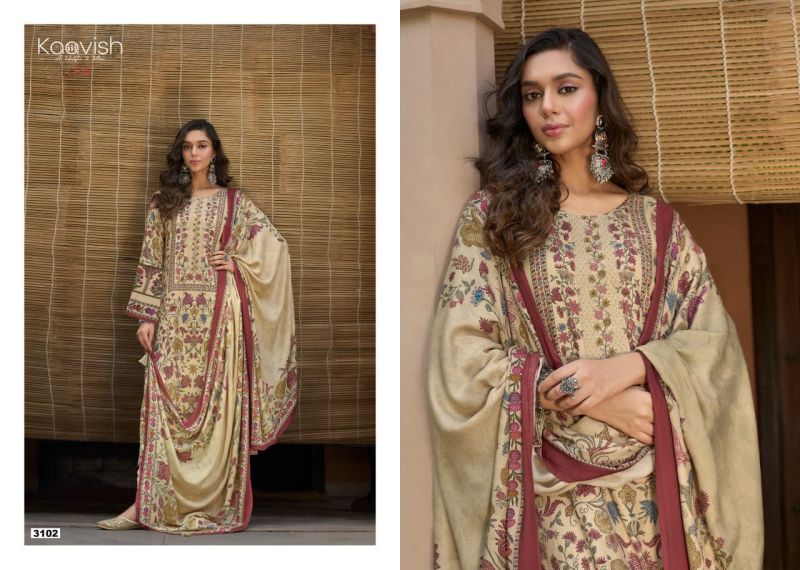 Kaavish Rosewood Viscose Pashmina Digital Printed Pakistani Suit