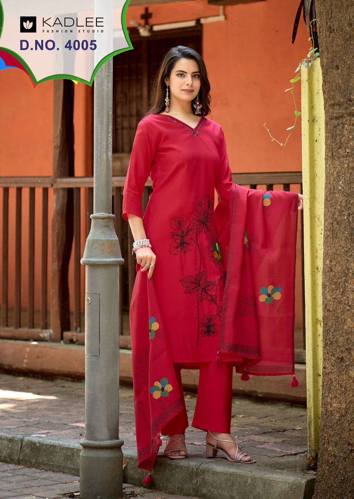 KADLEE Raahi Roman Silk Embroidered Kurti Pant Dupatta Set - Amrah Wholesale