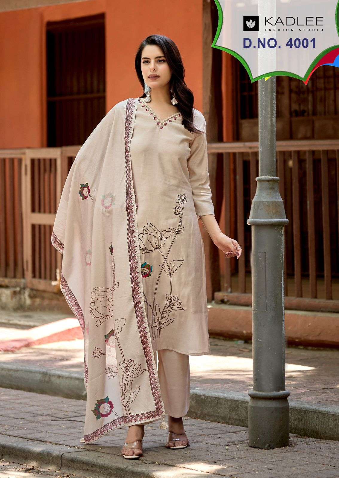 KADLEE Raahi Roman Silk Embroidered Kurti Pant Dupatta Set - Amrah Wholesale