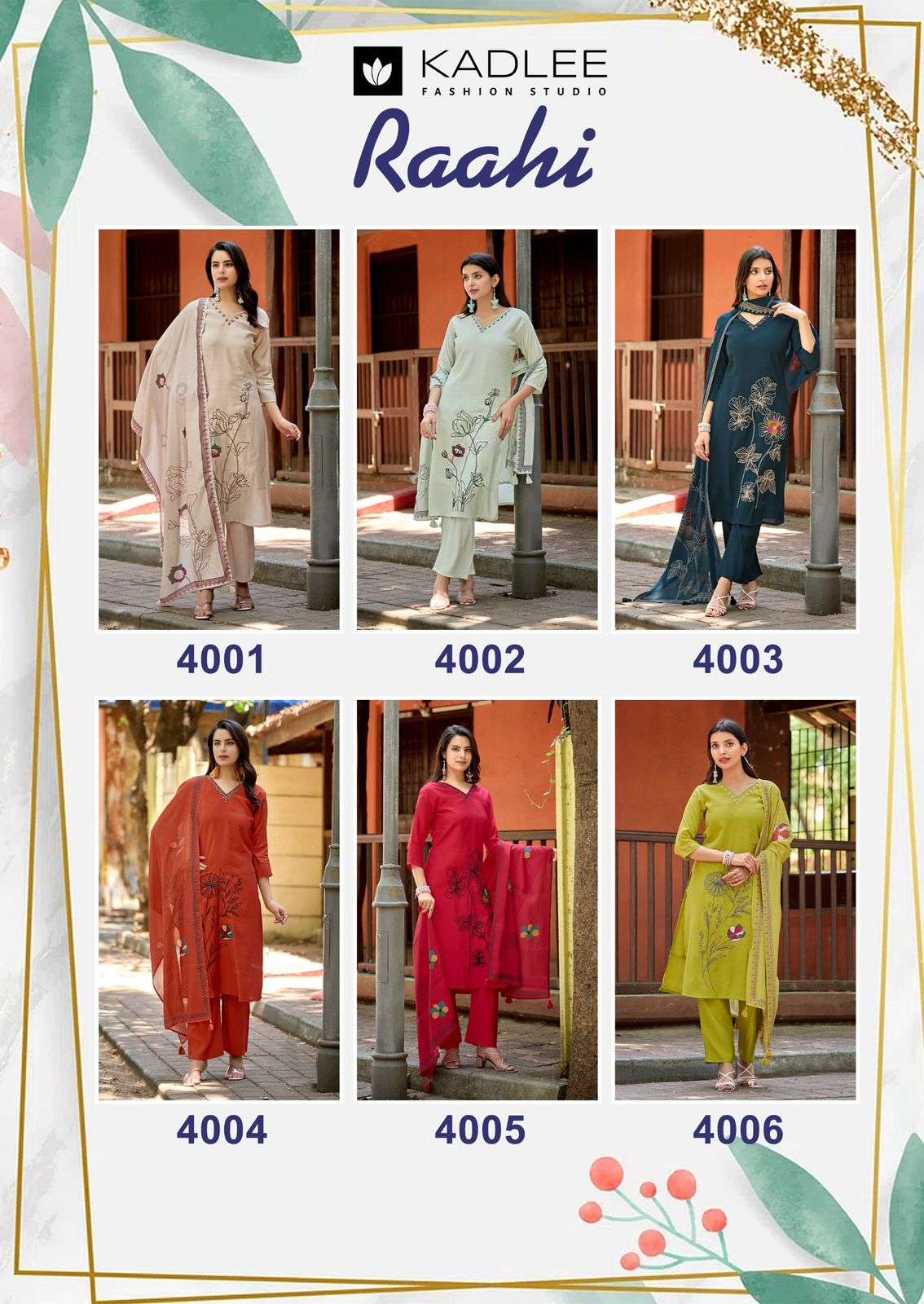 KADLEE Raahi Roman Silk Embroidered Kurti Pant Dupatta Set - Amrah Wholesale