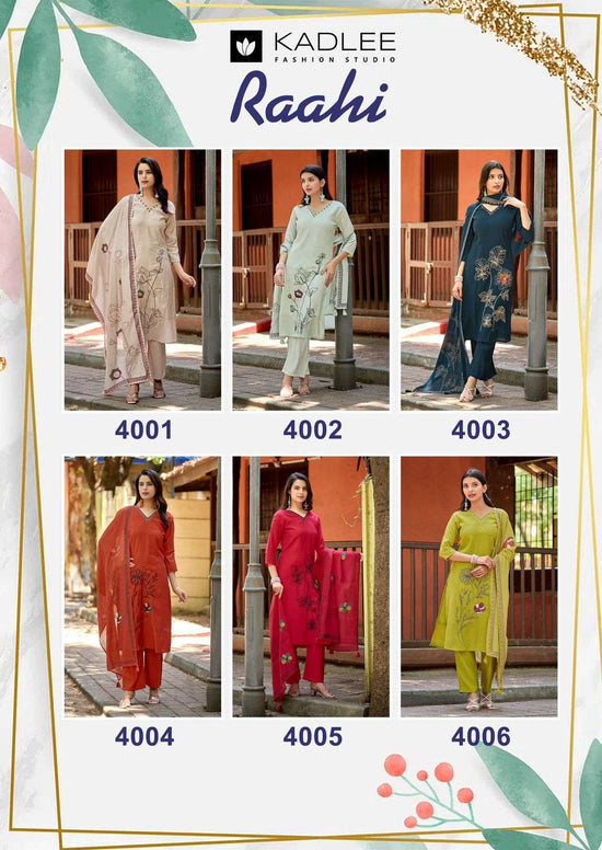 KADLEE Raahi Roman Silk Embroidered Kurti Pant Dupatta Set - Amrah Wholesale
