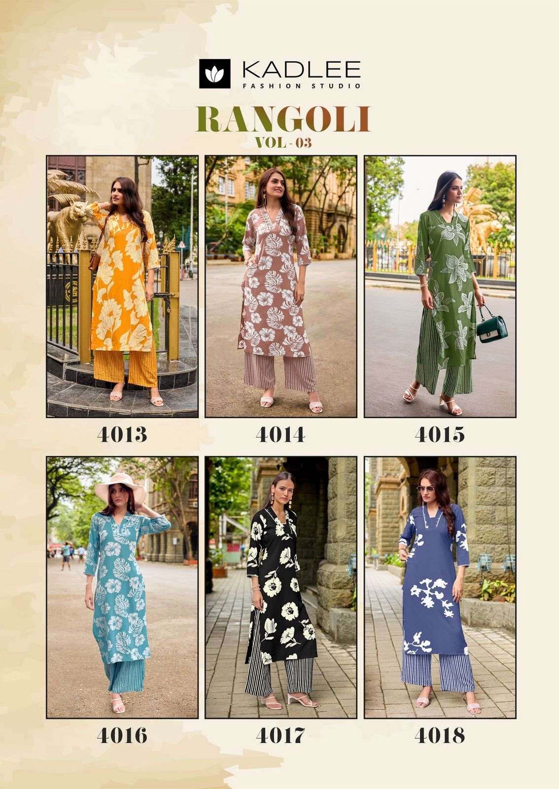 Kadlee Rangoli Vol - 03 Rayon Kurti Pant Set - Amrah Wholesale