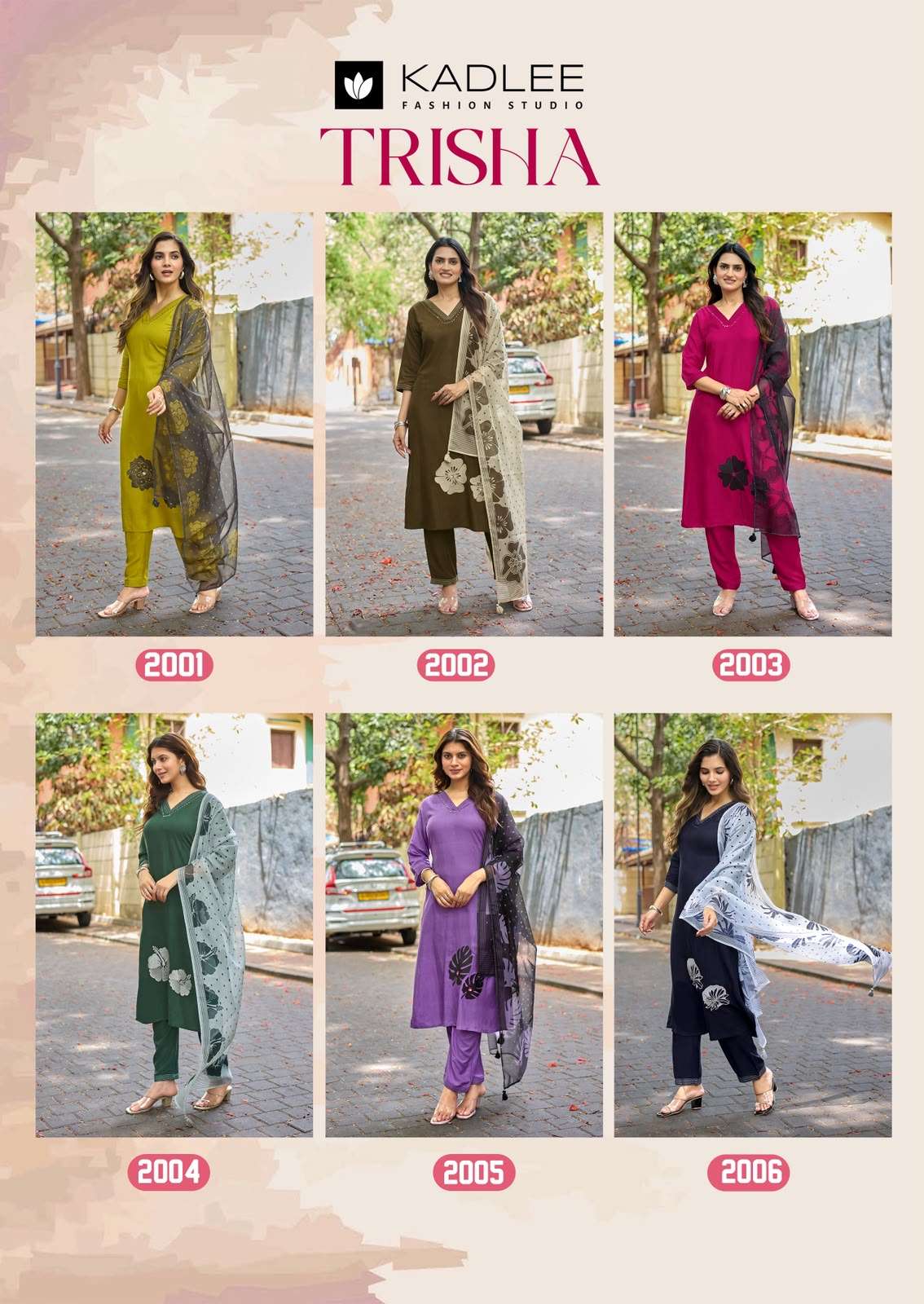 Kadlee Trisha Rayon Hand Thread Work Kurta Pant Dupatta Set