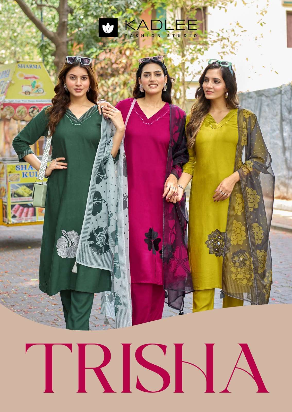 Kadlee Trisha Rayon Hand Thread Work Kurta Pant Dupatta Set