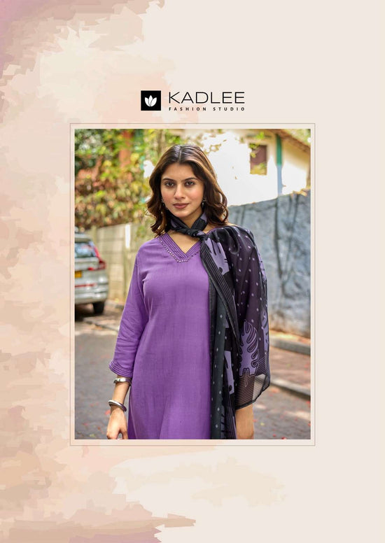 Kadlee Trisha Rayon Hand Thread Work Kurta Pant Dupatta Set