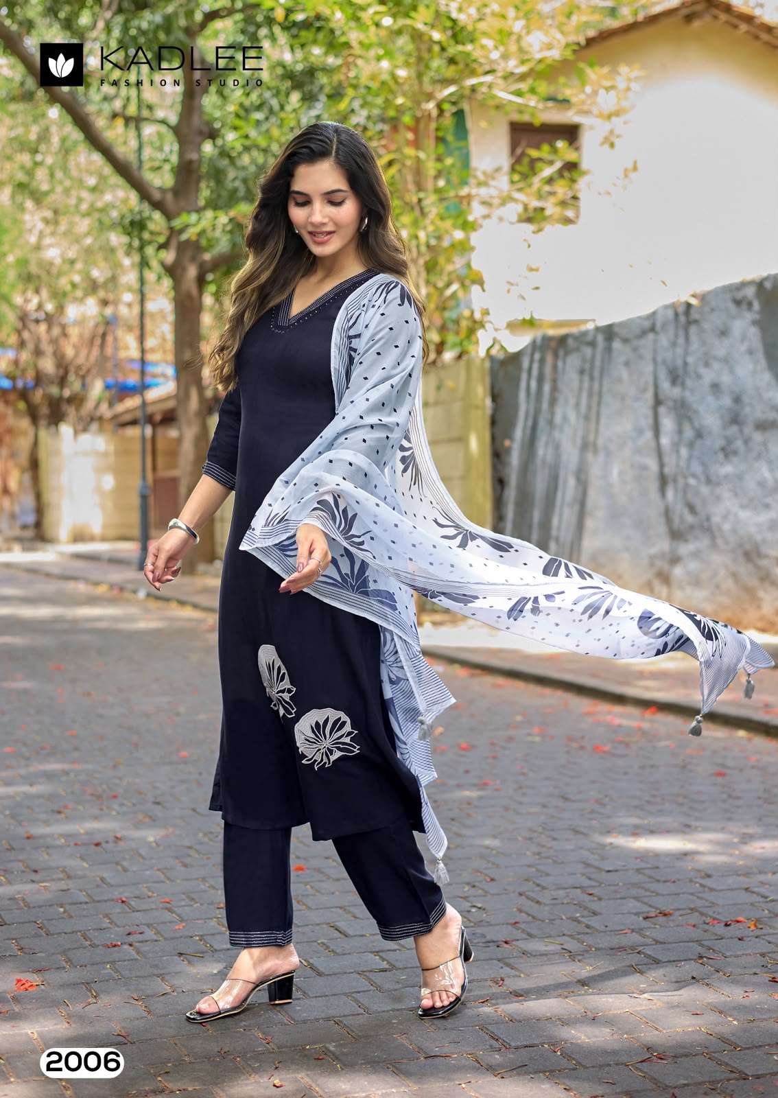 Kadlee Trisha Rayon Hand Thread Work Kurta Pant Dupatta Set