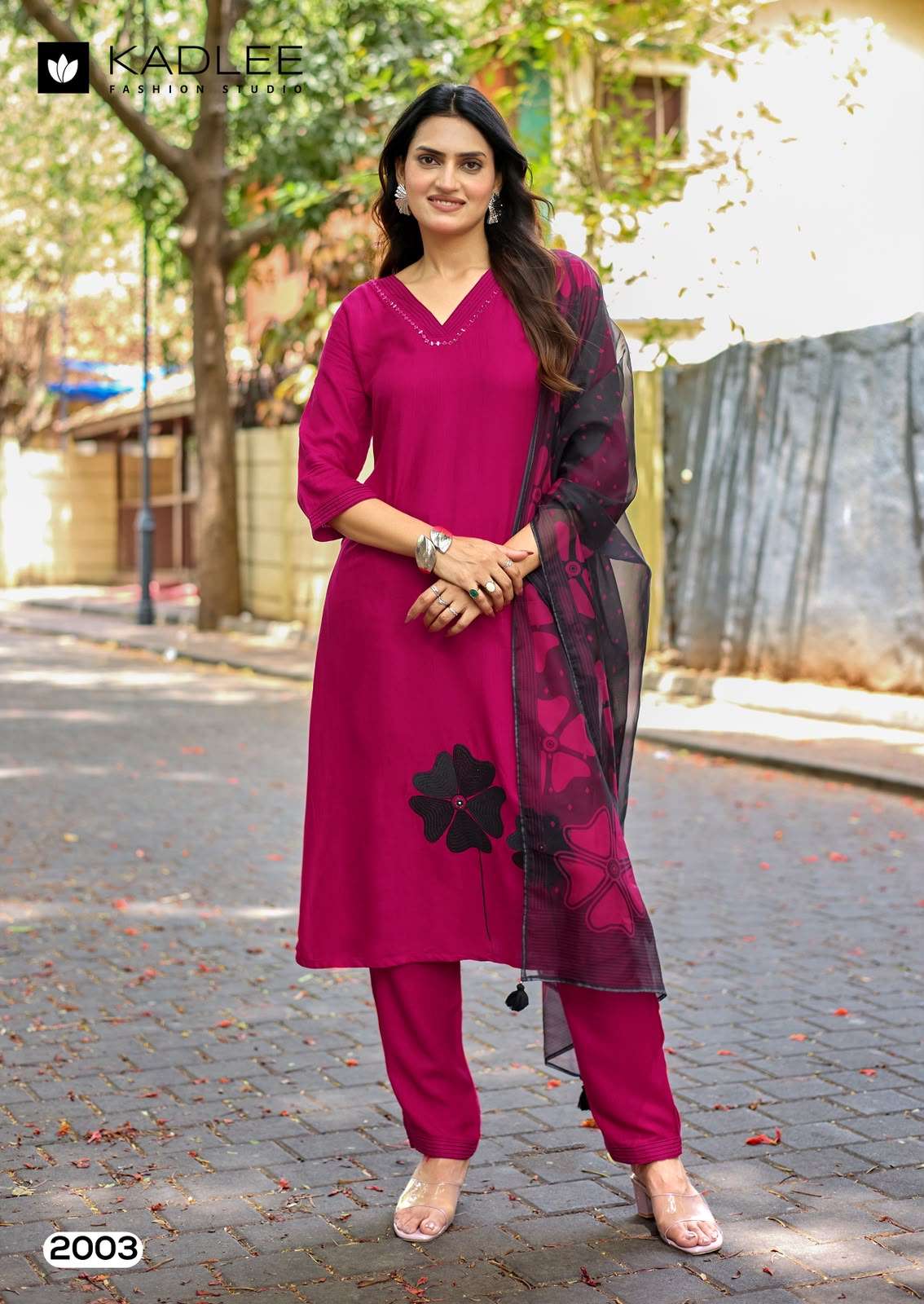 Kadlee Trisha Rayon Hand Thread Work Kurta Pant Dupatta Set