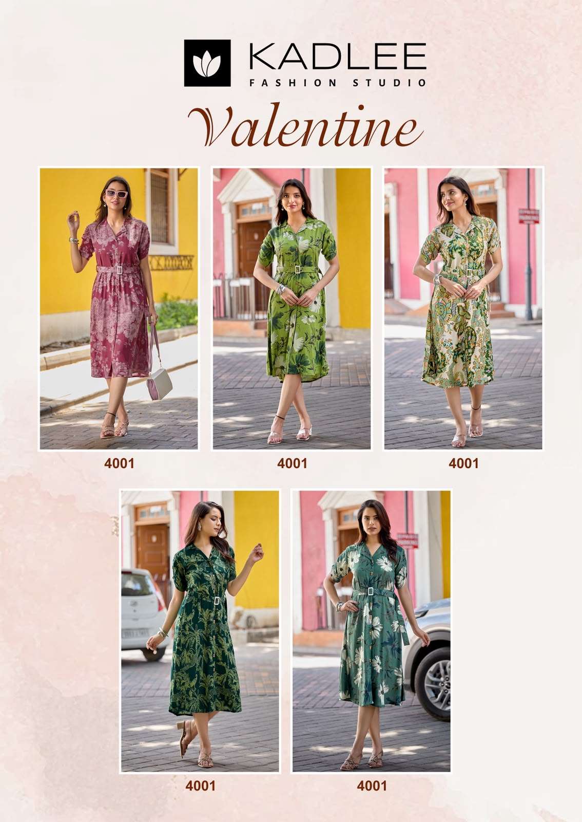 KADLEE VALENTINE 4001 TO 4005 Series Rayon Printed Kurtis