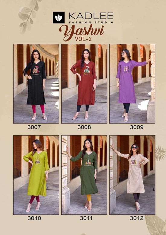 Kadlee Yashvi Vol-2 Rayon Embroidered Stitched Kurti