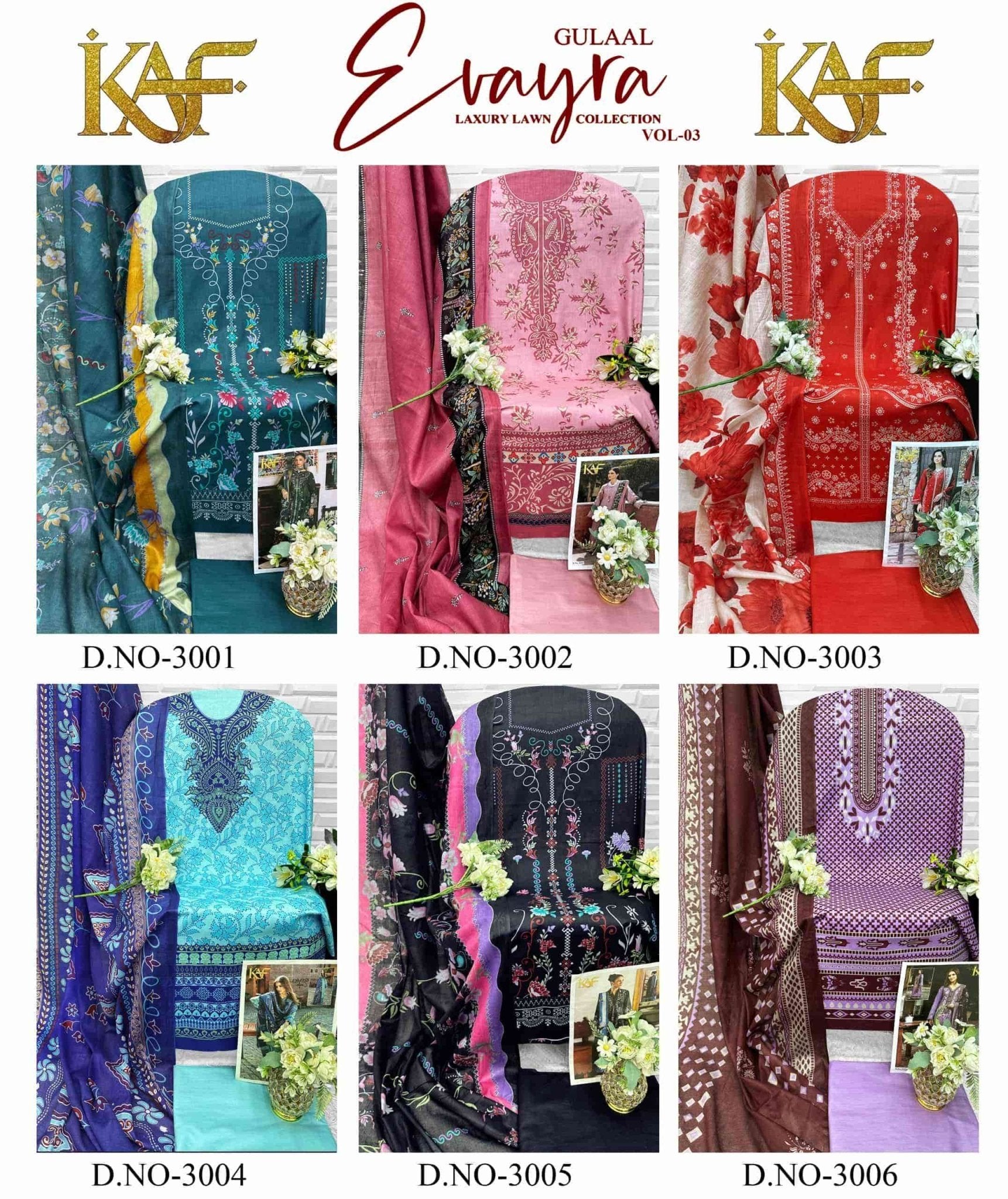 Kaf Evayra Gulaal Vol 3 Karachi Cotton Pakistani Suit - Amrah Wholesale