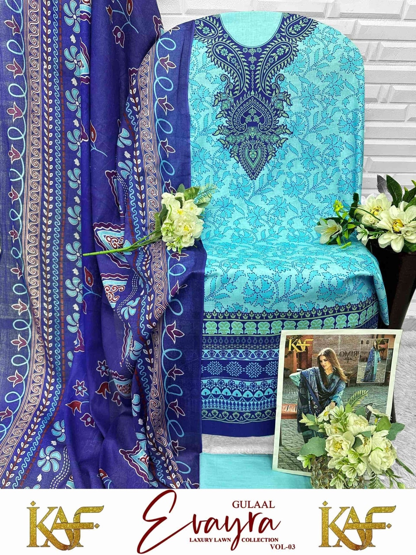 Kaf Evayra Gulaal Vol 3 Karachi Cotton Pakistani Suit - Amrah Wholesale