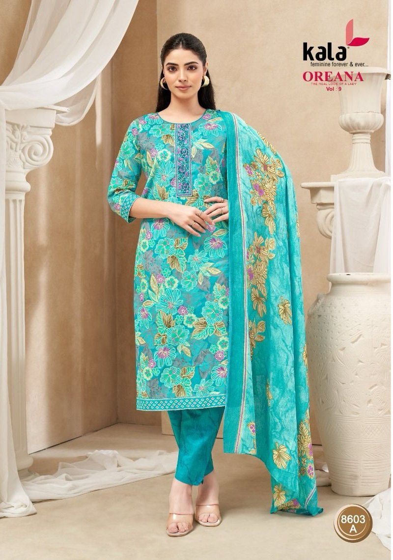 Kala Fashion Kala Oreana Vol 9 Cotton Kurti Pant Dupatta Set - Amrah Wholesale