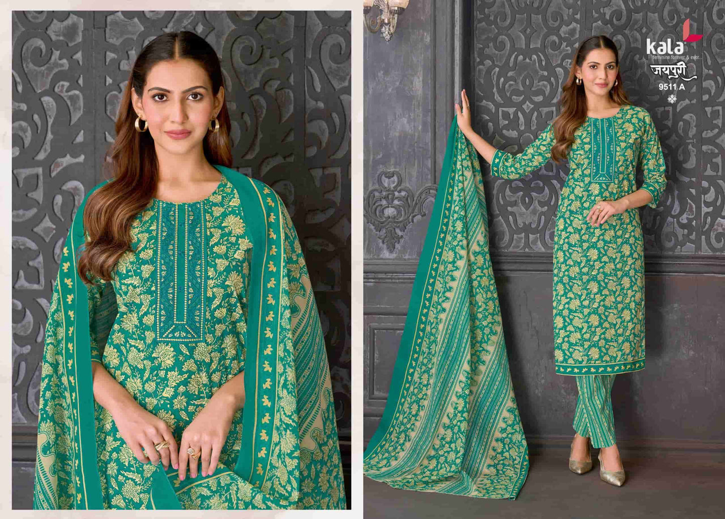 Kala Jaipuri Vol 10 Cotton Kurti Pant Dupatta Set