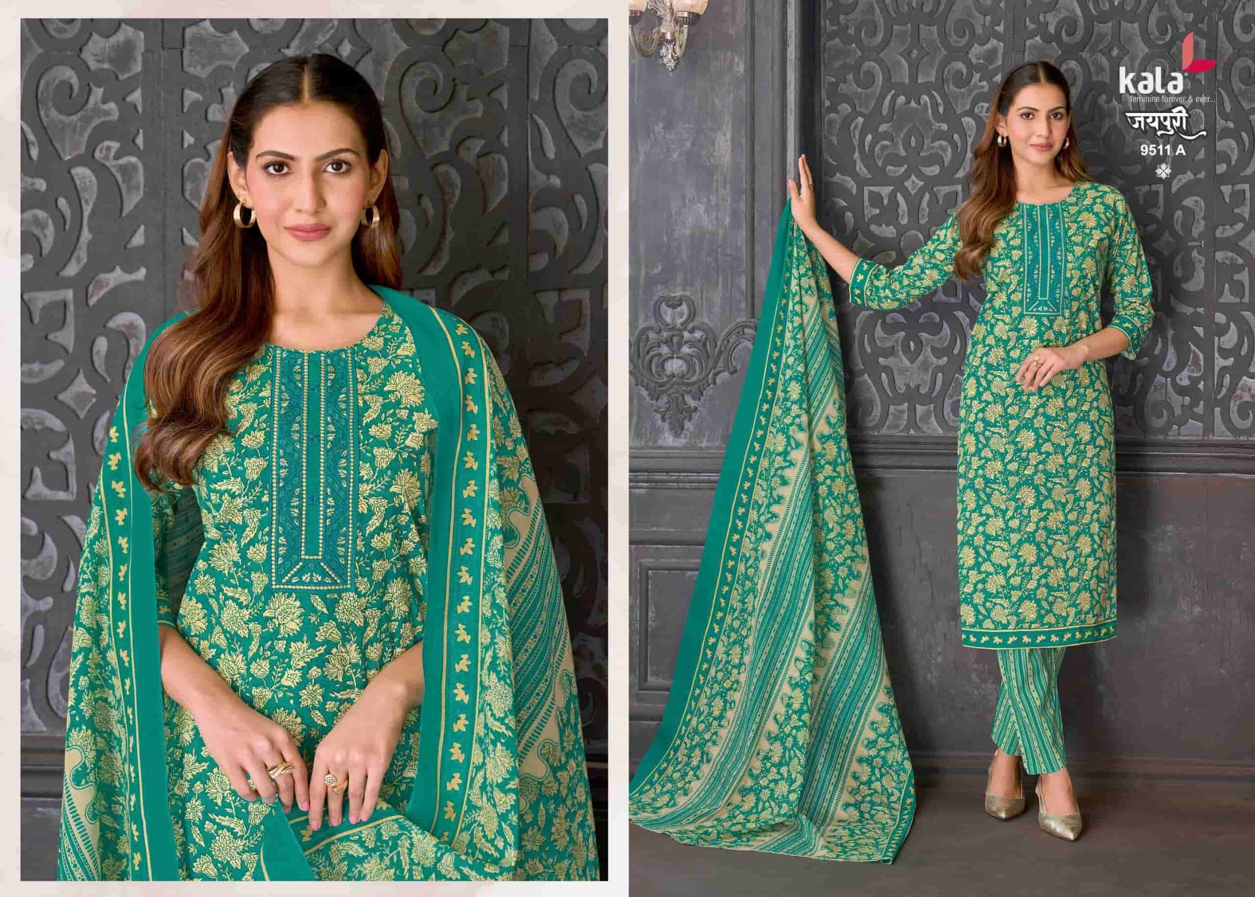 Kala Jaipuri Vol 10 Cotton Kurti Pant Dupatta Set